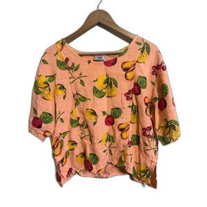 VTG Tom Tom Orange Fruit 100% linen top medium art to wear